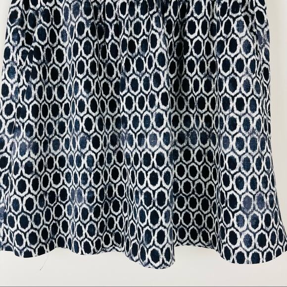 Loft blue cream linen boho preppy geometric midi skirt - Picture 3 of 7